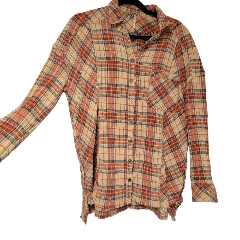 FREE PEOPLE Juniper Ridge Gauze‎ Plaid Button Down Small